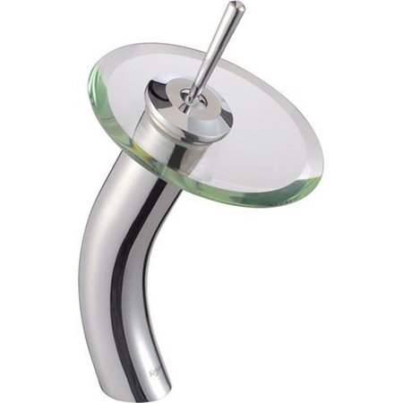 DANIEL KRAUS Kraus KGW-1700CH-CL Single Hole & Handle Vessel Glass Waterfall Bathroom Faucet with Glass Disk; Clear - Chrome KGW-1700CH-CL